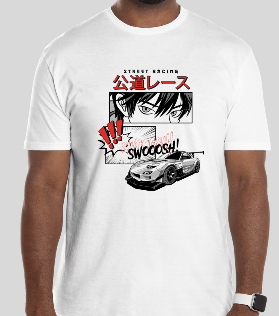 Street Racing Manga-Style T-Shirt | Japanese Aesthetic | Car Enthusiast Tee