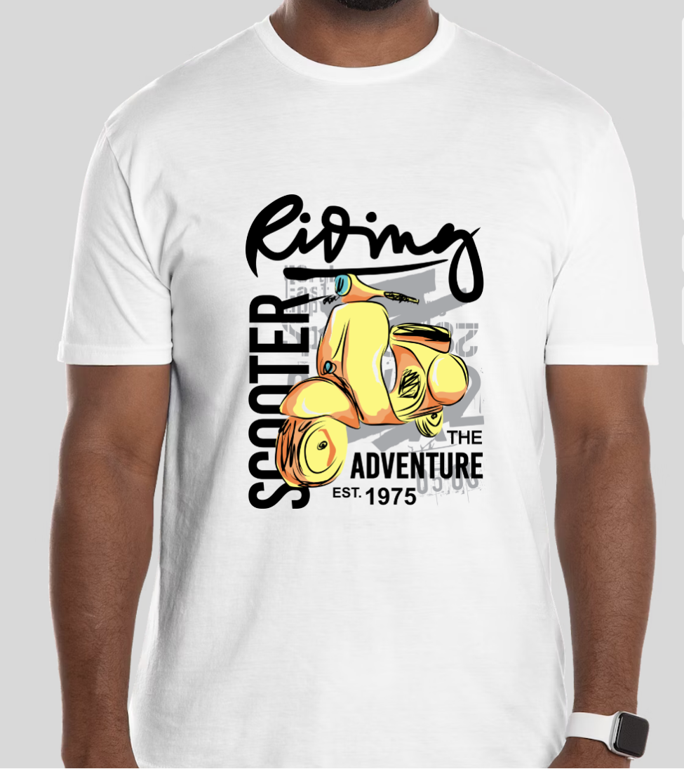 "Riding Scooter Adventure" Vintage Graphic T-Shirt | Retro Motorcycle Streetwear | Unisex Casual Tee