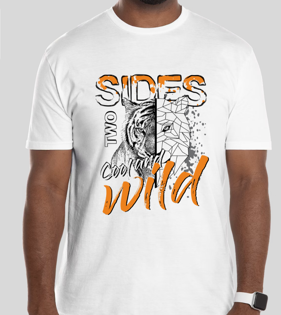 "Two Sides - Cool & Wild" Tiger Graphic T-Shirt | Bold Animal Print | Unisex Urban Streetwear Tee