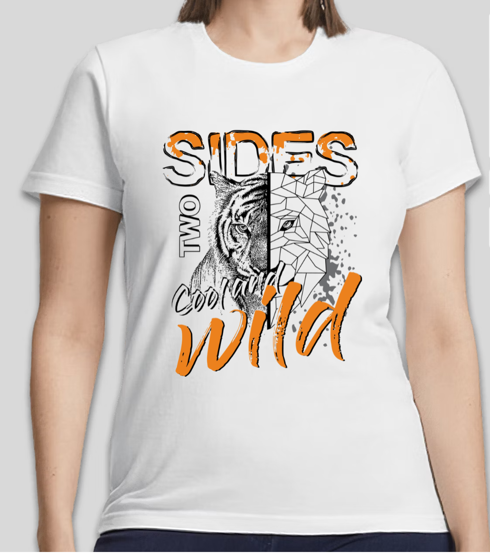 "Two Sides - Cool & Wild" Tiger Graphic T-Shirt | Bold Animal Print | Unisex Urban Streetwear Tee