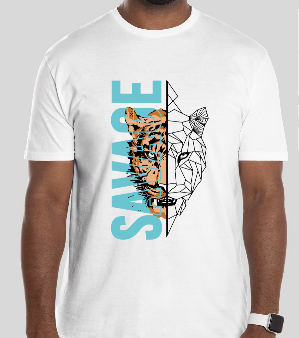 "Savage" Tiger Geometric Graphic T-Shirt | Modern Streetwear | Unisex Casual Tee