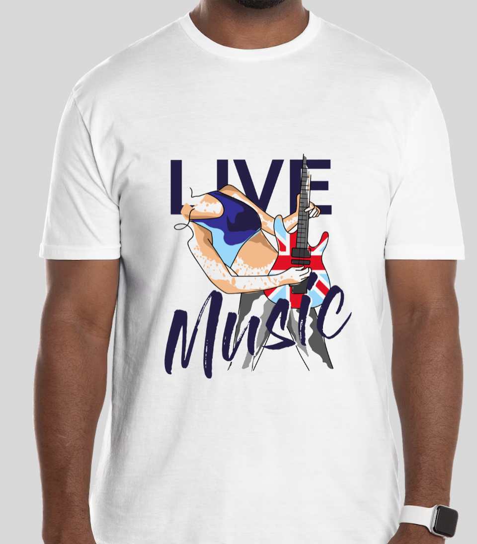 "Live Music" Rock Guitar Graphic T-Shirt | Music Lover Streetwear | Unisex Casual Tee