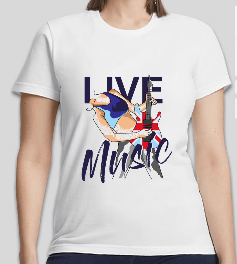 "Live Music" Rock Guitar Graphic T-Shirt | Music Lover Streetwear | Unisex Casual Tee