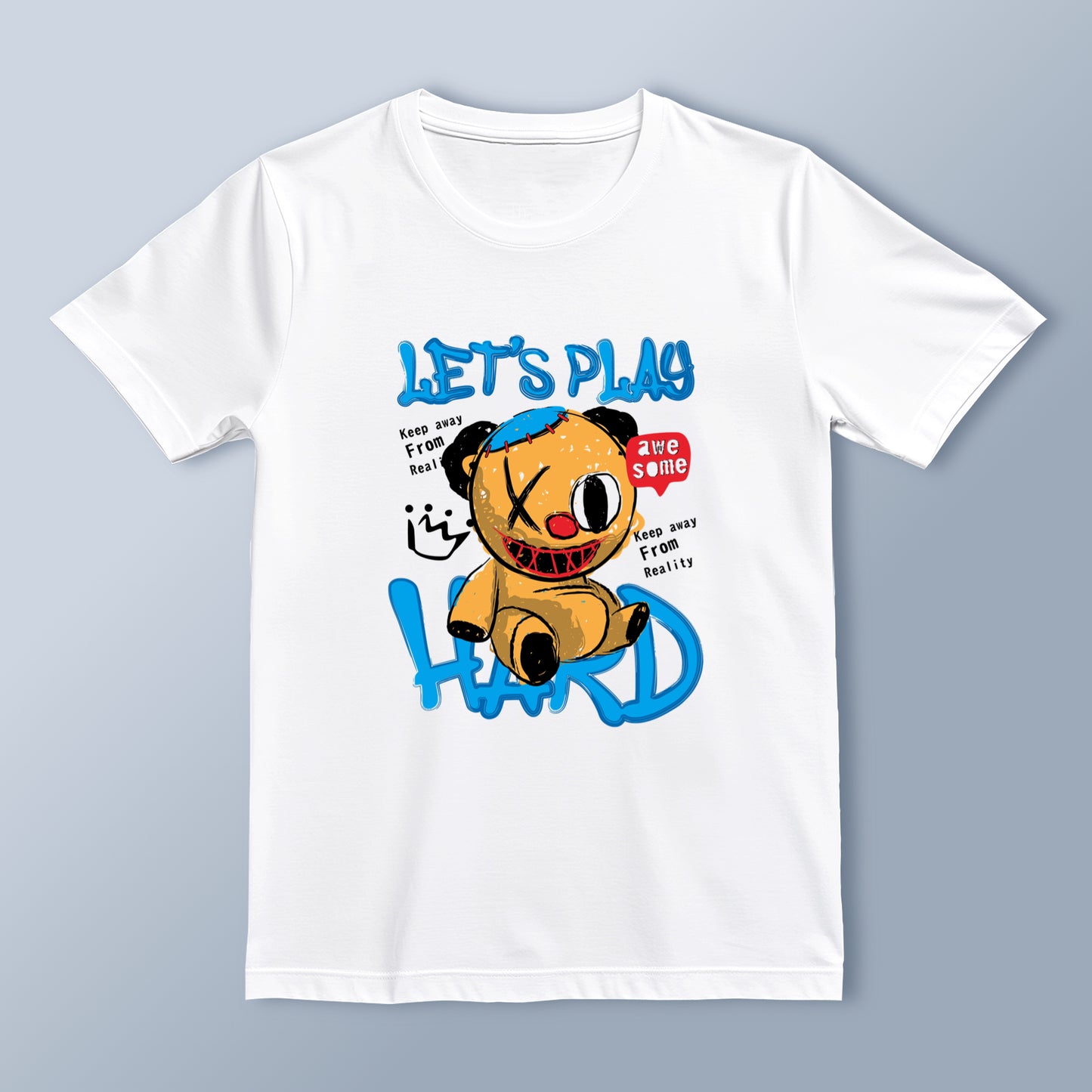 "Let's Play Hard" Graffiti-Style Teddy Bear T-Shirt | Streetwear | Trendy Urban Tee