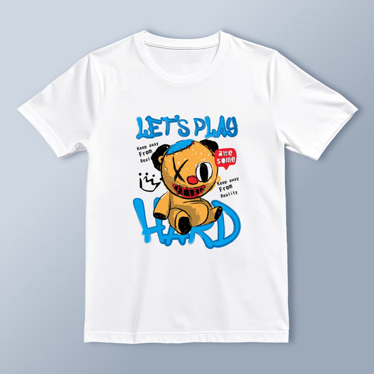 "Let's Play Hard" Graffiti-Style Teddy Bear T-Shirt | Streetwear | Trendy Urban Tee