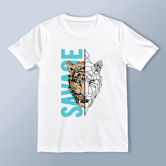 "Savage" Tiger Geometric Graphic T-Shirt | Modern Streetwear | Unisex Casual Tee