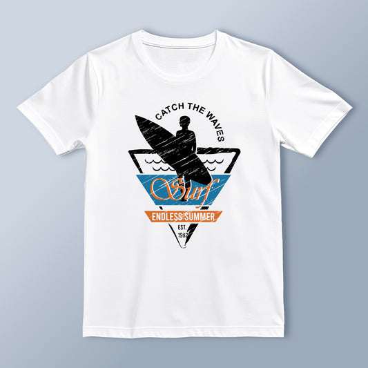 "Catch The Waves" Surfing Graphic T-Shirt | Vintage Beach Style | Unisex Casual Tee